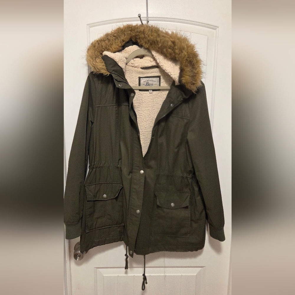 Bass Khaki Women's Utility Jacket with Faux Fur Trim